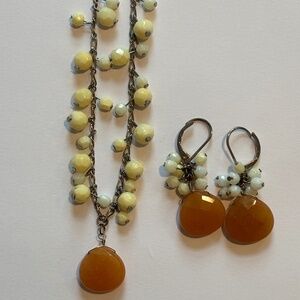 Peach Moonstone Necklace with Cream Moonstones and Matching Earrings